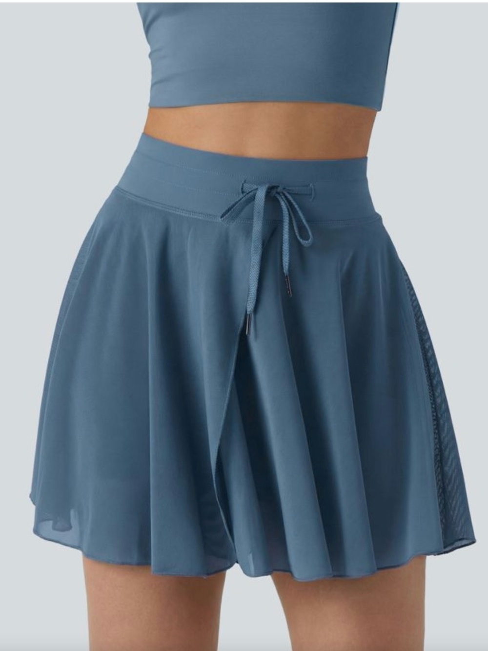 Halara High Waisted Drawstring Contrast Mesh 2 in 1 Flowy Provincial Blue Skort